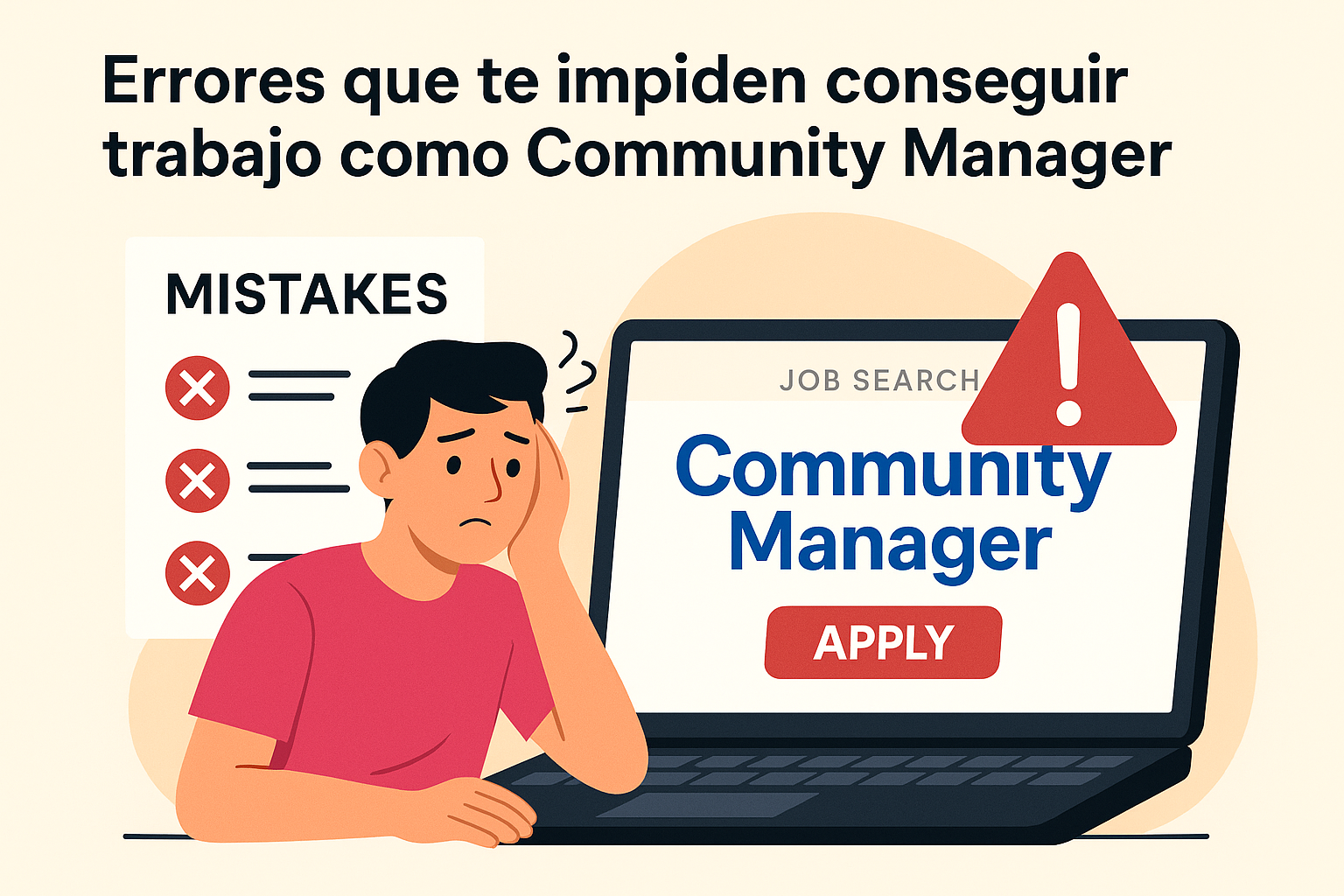 ilustración errores que impiden conseguir trabajo como community manager